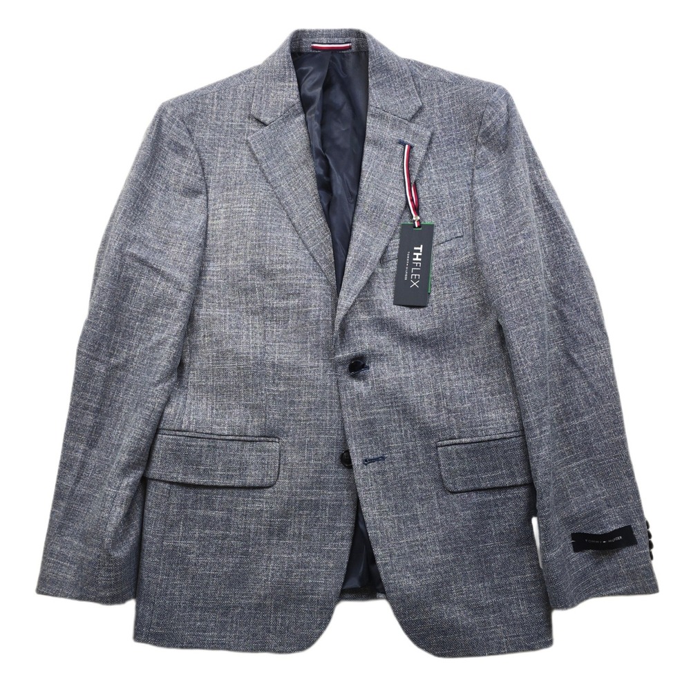Tommy Hilfiger Sport Coat Men 38S Blue Patterned Modern Fit Flex Blazer $295 NEW